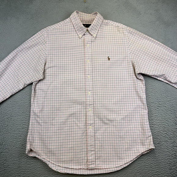 Ralph Lauren Shirt Mens Large Pink Blue Plaid Check Button Down Cotton Oxford - Picture 3 of 14
